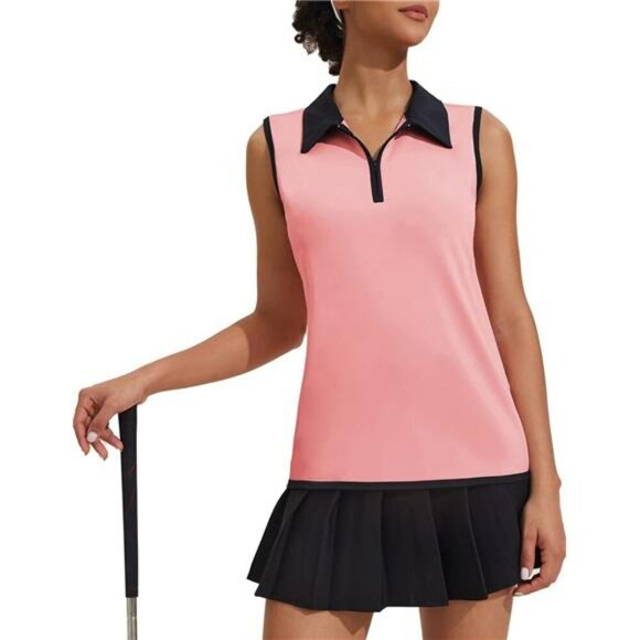 Womens Sleeveless Golf Polo Shirt Quick Dry Zip Tank Top Athletic Sports Tee - Picture 5 of 7
